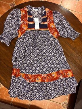 Patrons of Peace Navy and Rust Paisley Boho Mini Dress